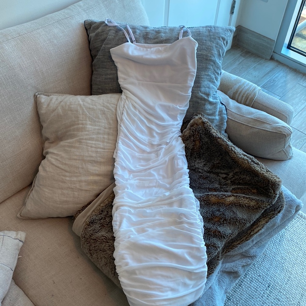 Showpo white dress ruching
